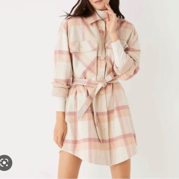 Frank & Oak Plaid Overshirt Dress in Pink Shacket - Picture 1 of 5